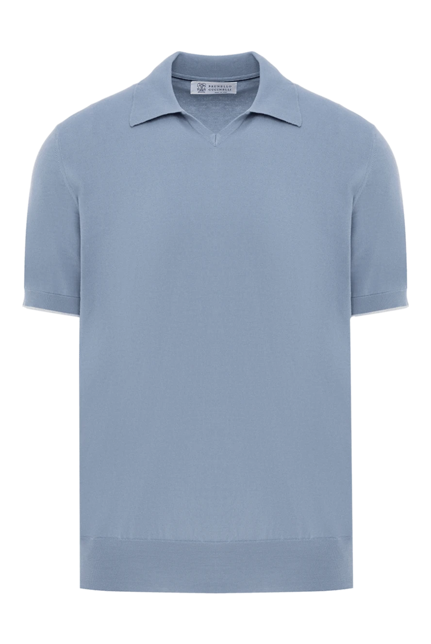 Brunello Cucinelli трикотажное голубое поло без застежки с отложным воротником 187885 - фото 1