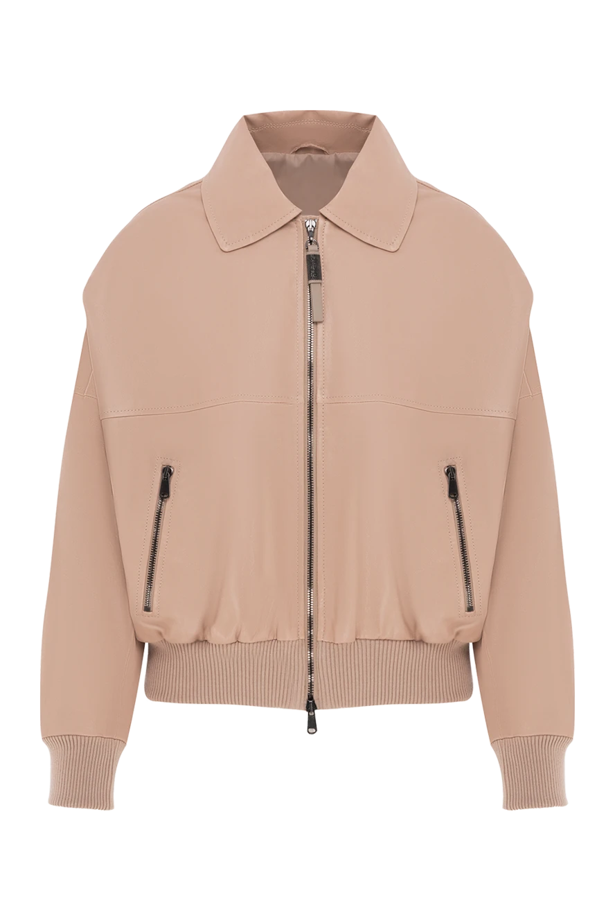 Brunello Cucinelli шкіряна куртка жіноча бежева з ланцюжком моніль 188046 - фото 1