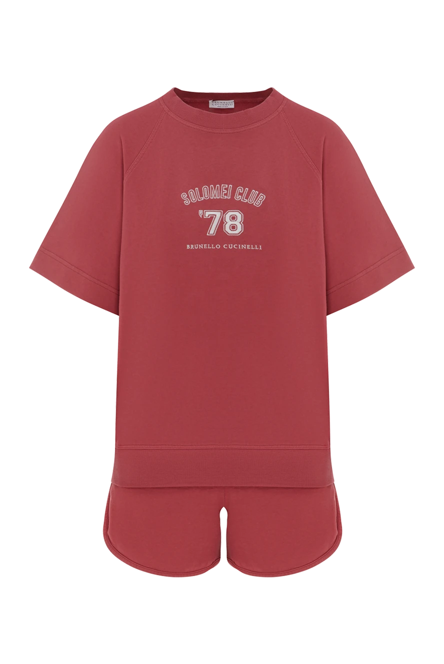 Brunello Cucinelli бавовняний костюм із шортами у червоному кольорі з принтом 188125 - фото 1