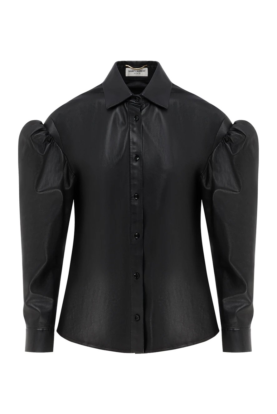Saint Laurent black soft leather shirt with voluminous sleeves for women 188129 - photo 1