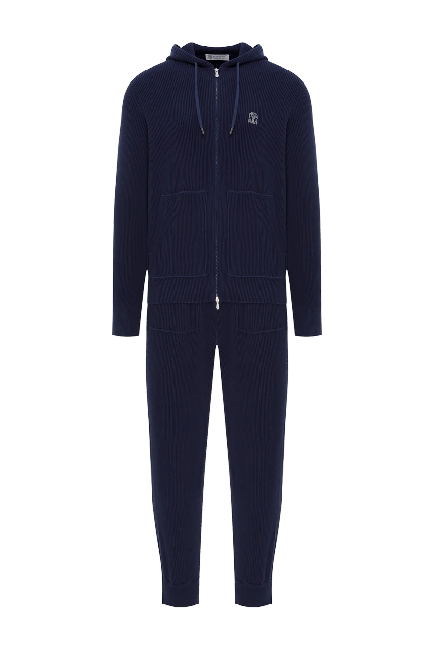 Brunello Cucinelli men's cotton tracksuit dark blue with hood 188130 - photo 1
