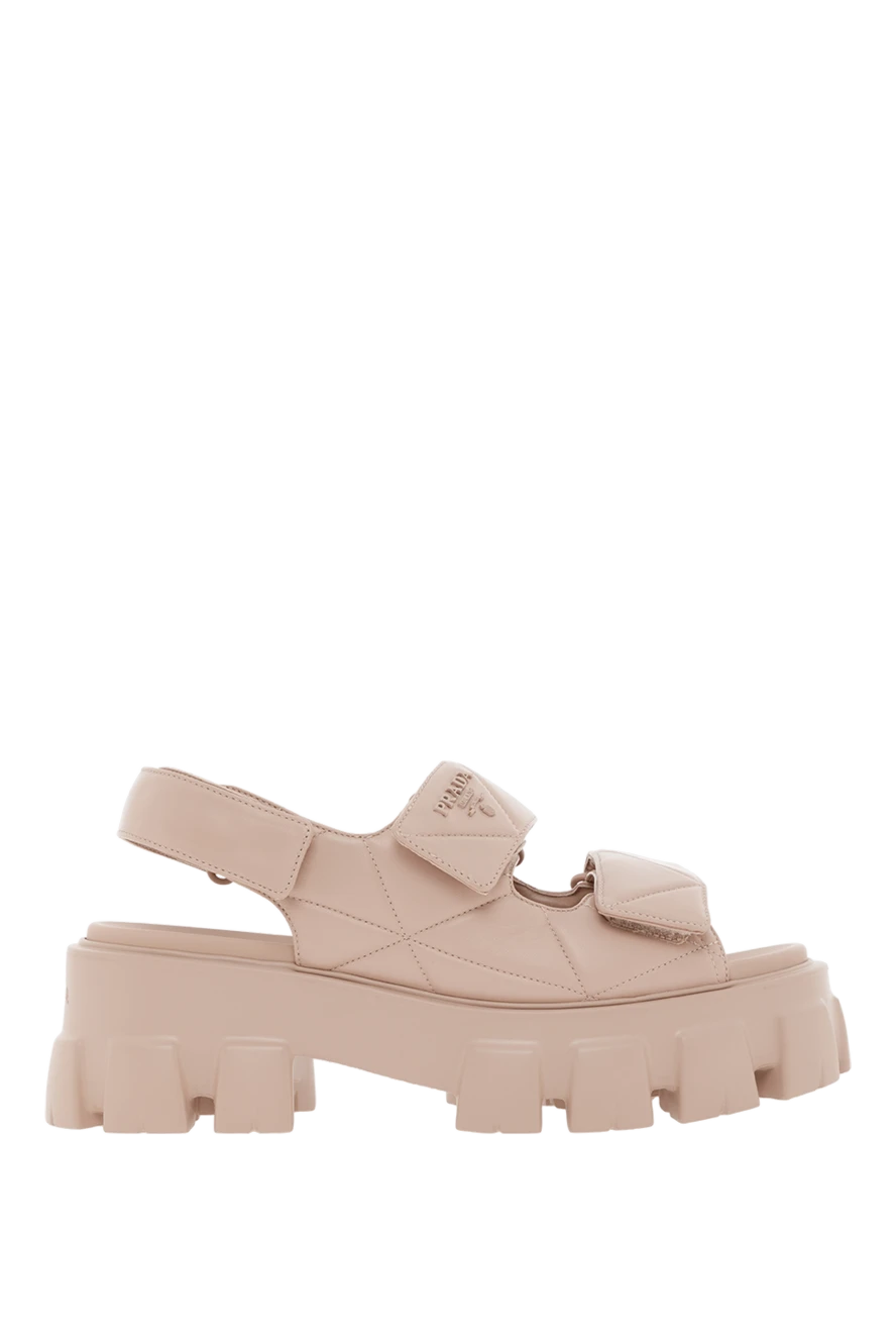 Prada босоножки из кожи наппа monolith бежевые женские 188164 - фото 1
