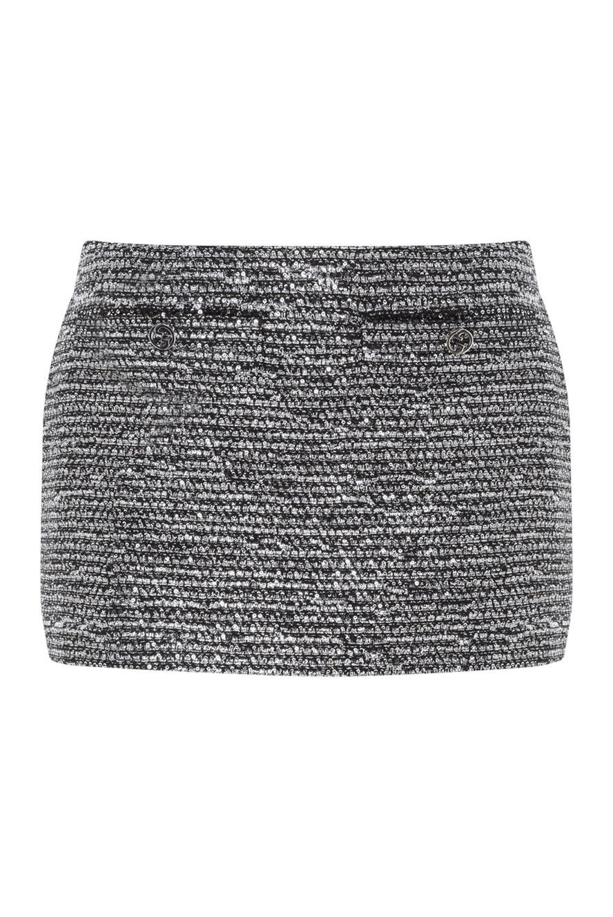Gucci tweed mini skirt with stripes gray 188176 - photo 1