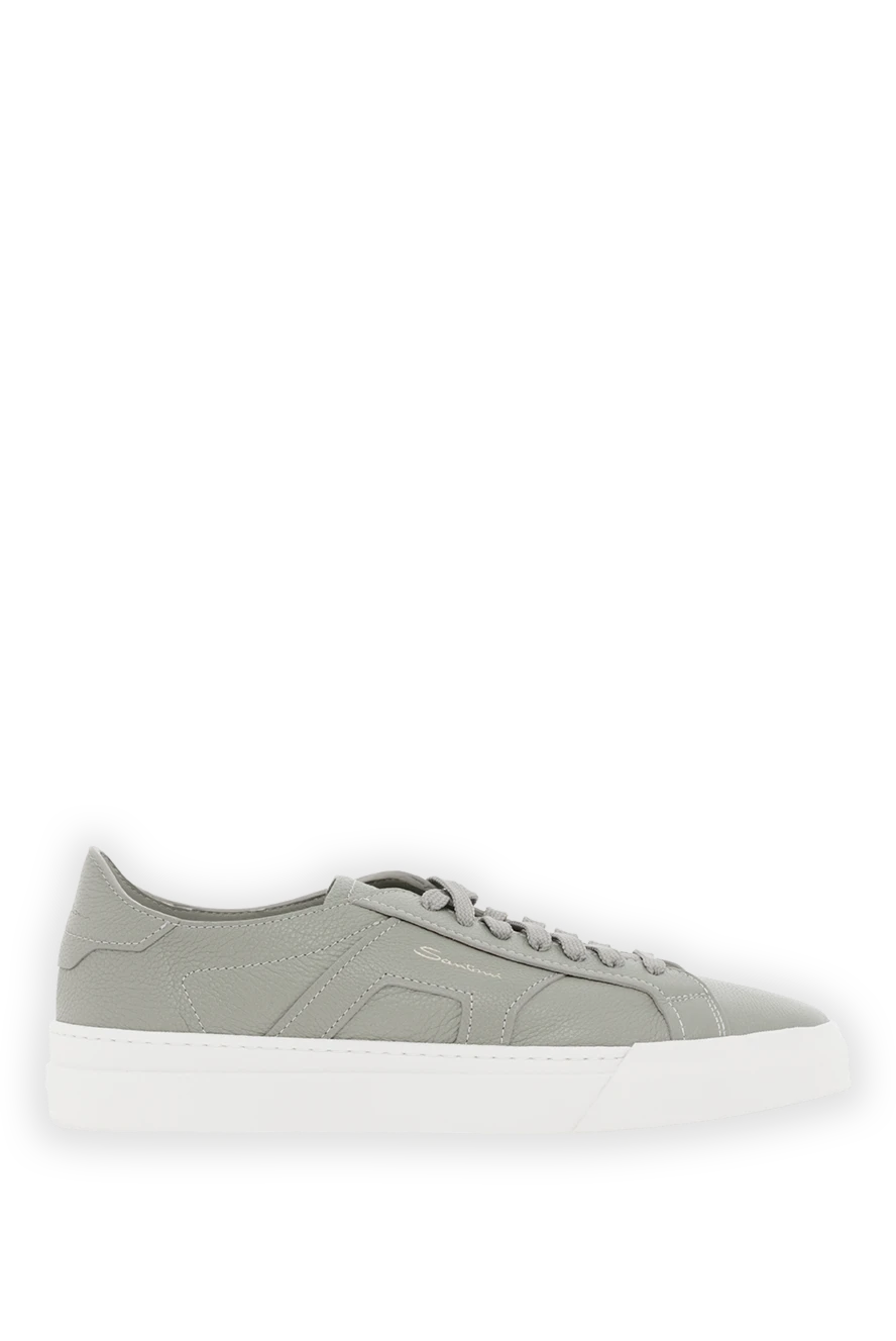 Santoni мужские зеленые кроссовки из мятой кожи 188192 - фото 1