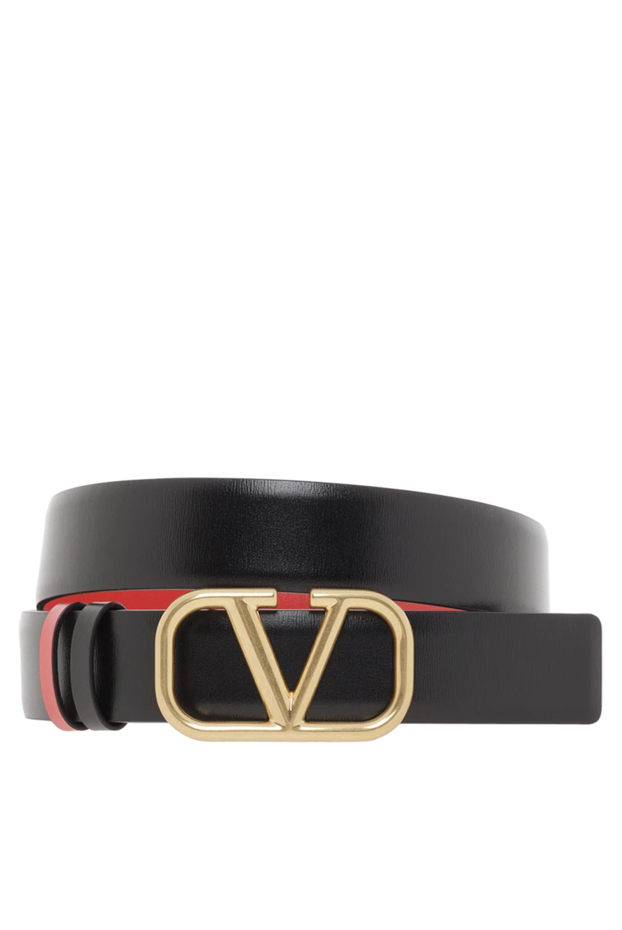 Valentino двосторонній чорний ремінь vlogo signature із глянсової телячої шкіри 188218 - фото 1