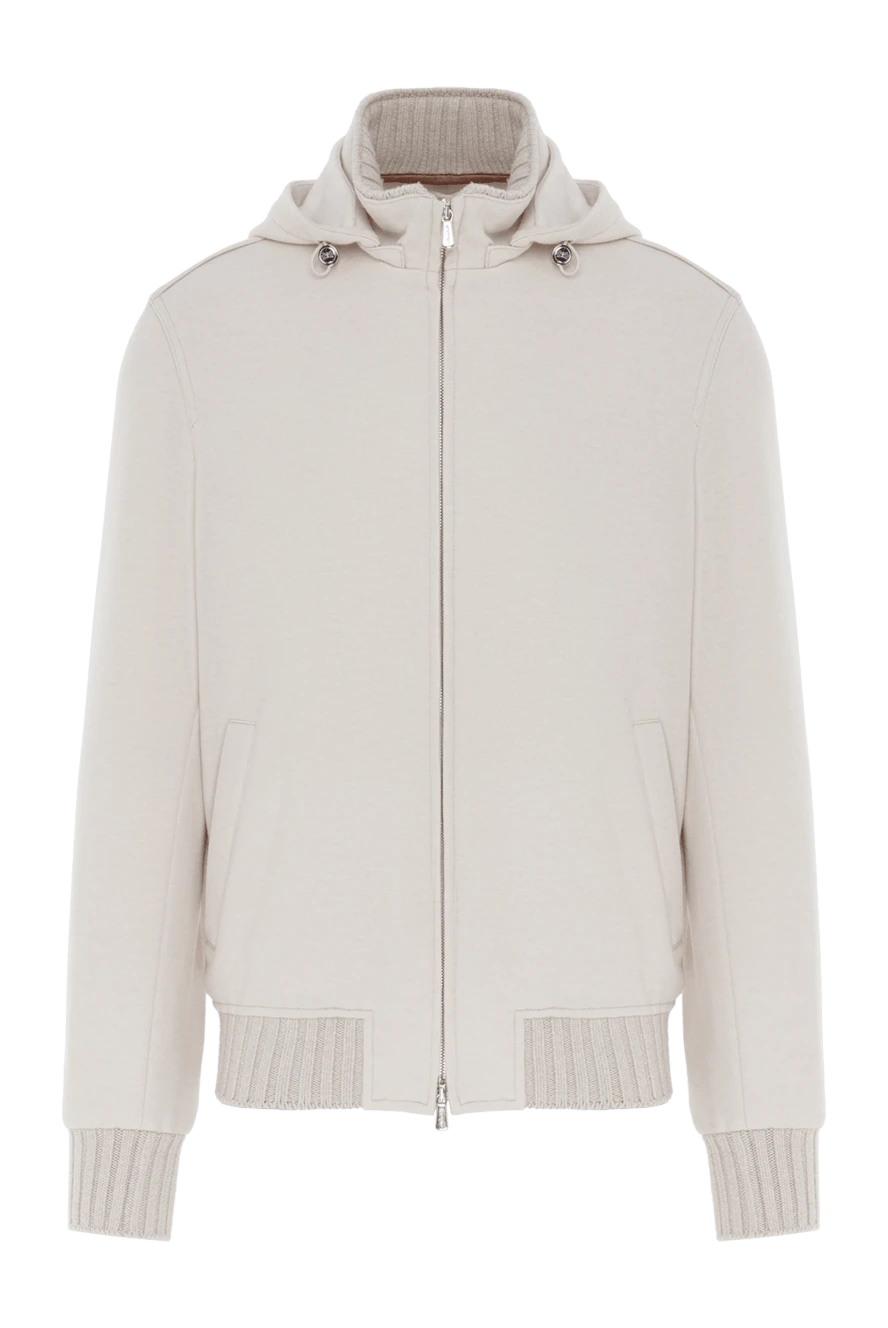 Enrico Mandelli бежева куртка бомбер з капюшоном чоловіча з кашеміру 188241 - фото 1