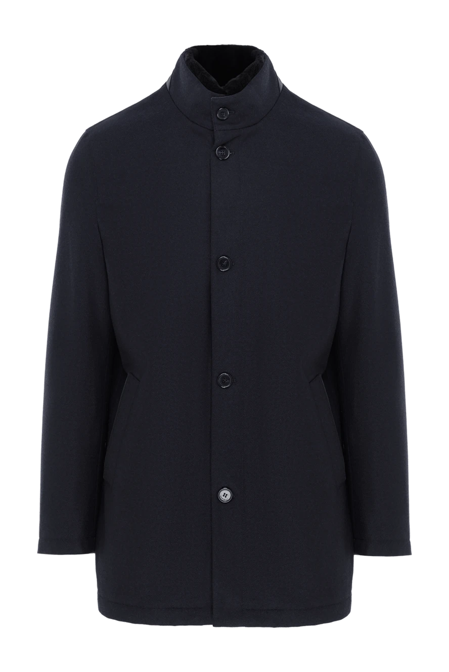 Enrico Mandelli тепла м'яка куртка з кашеміру та вовни синя чоловіча 188242 - фото 1