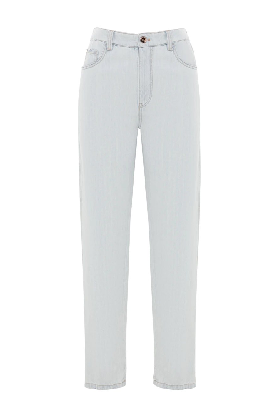 Brunello Cucinelli світло-блакитні жіночі джинси з бавовни з ланцюжком моніль 188316 - фото 1