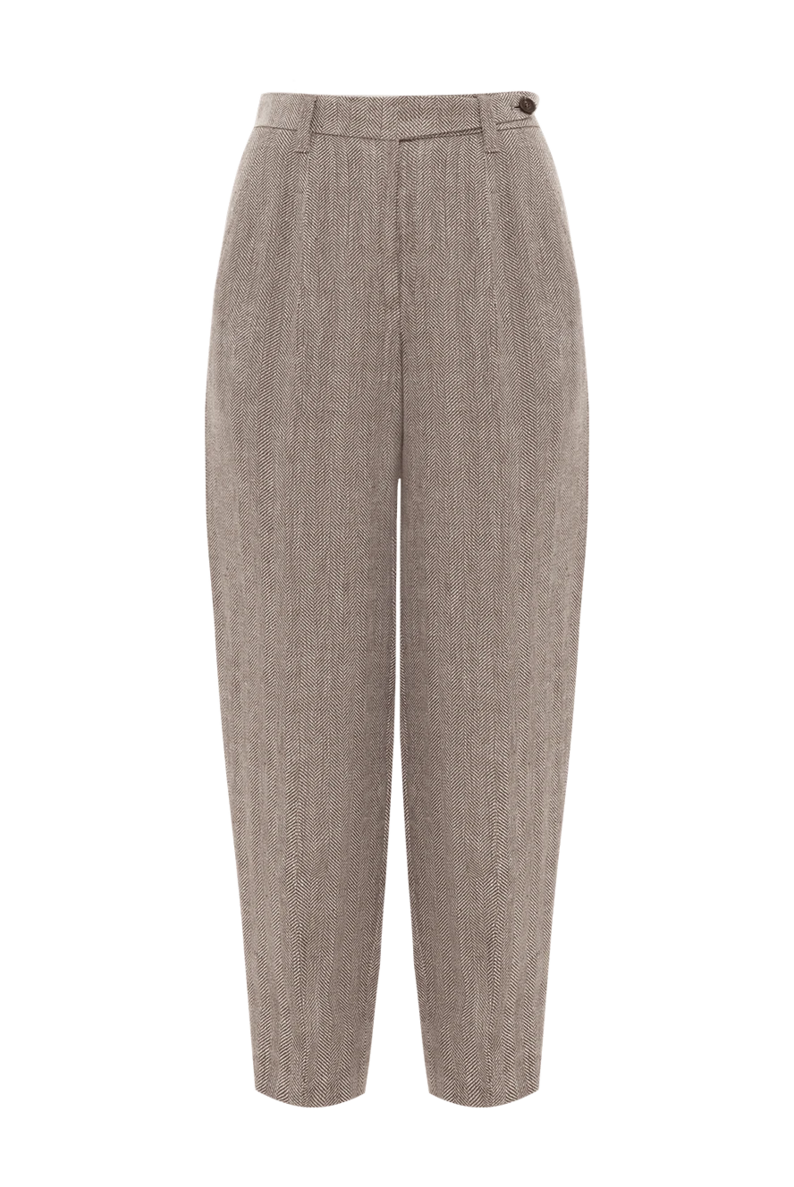 Brunello Cucinelli льняные женские брюки с узором ёлочка бежевые 188325 - фото 1