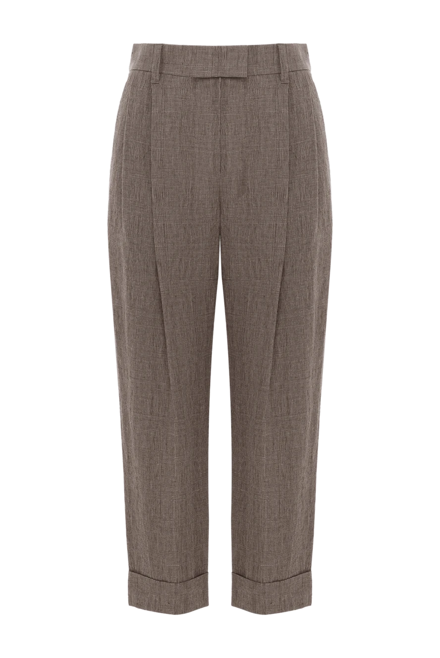 Brunello Cucinelli women's loose brown trousers with pleats and cuffs 188335 - photo 1