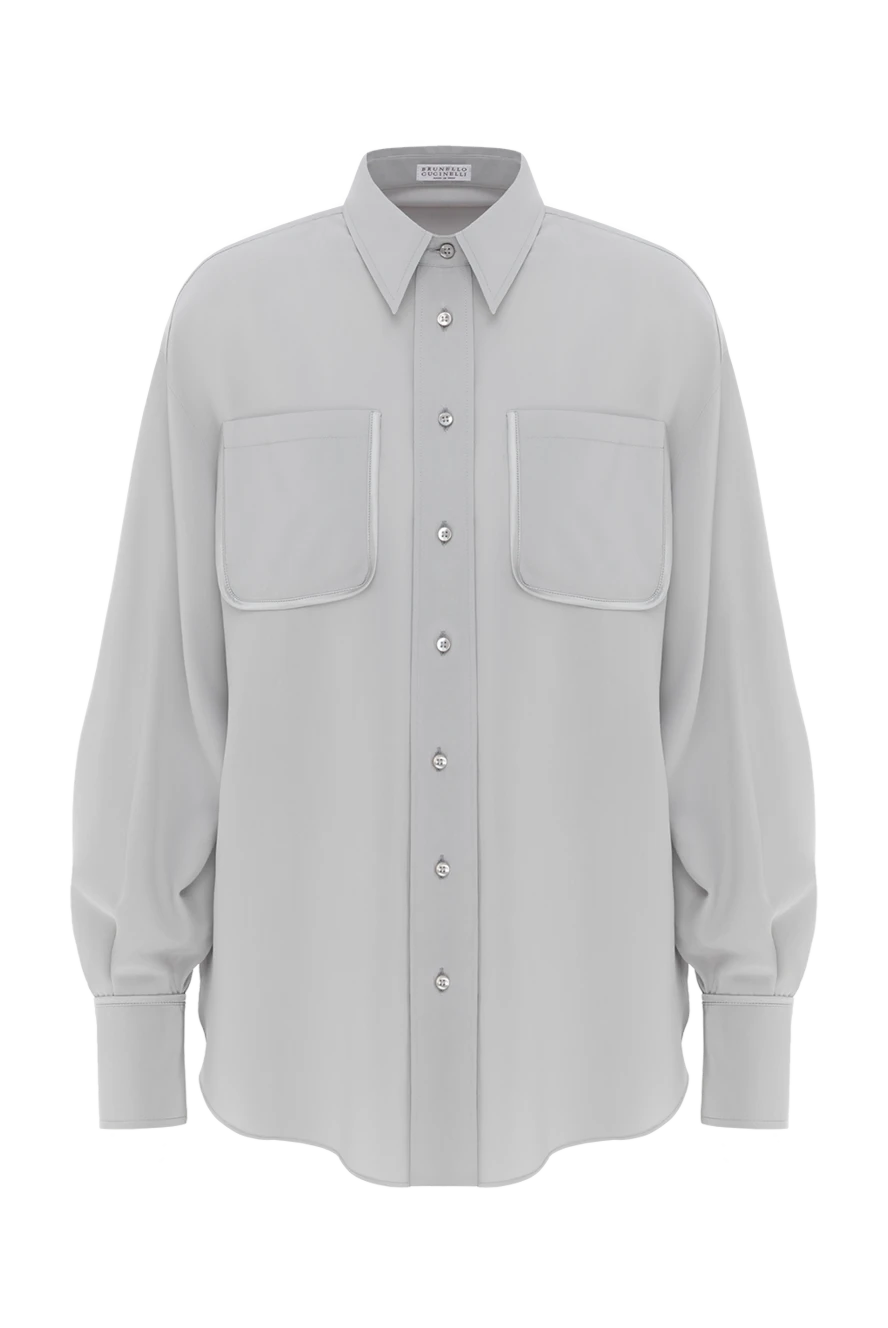 Brunello Cucinelli рубашка из шелкового крепдешина с цепочкой мониль серая 188344 - фото 1