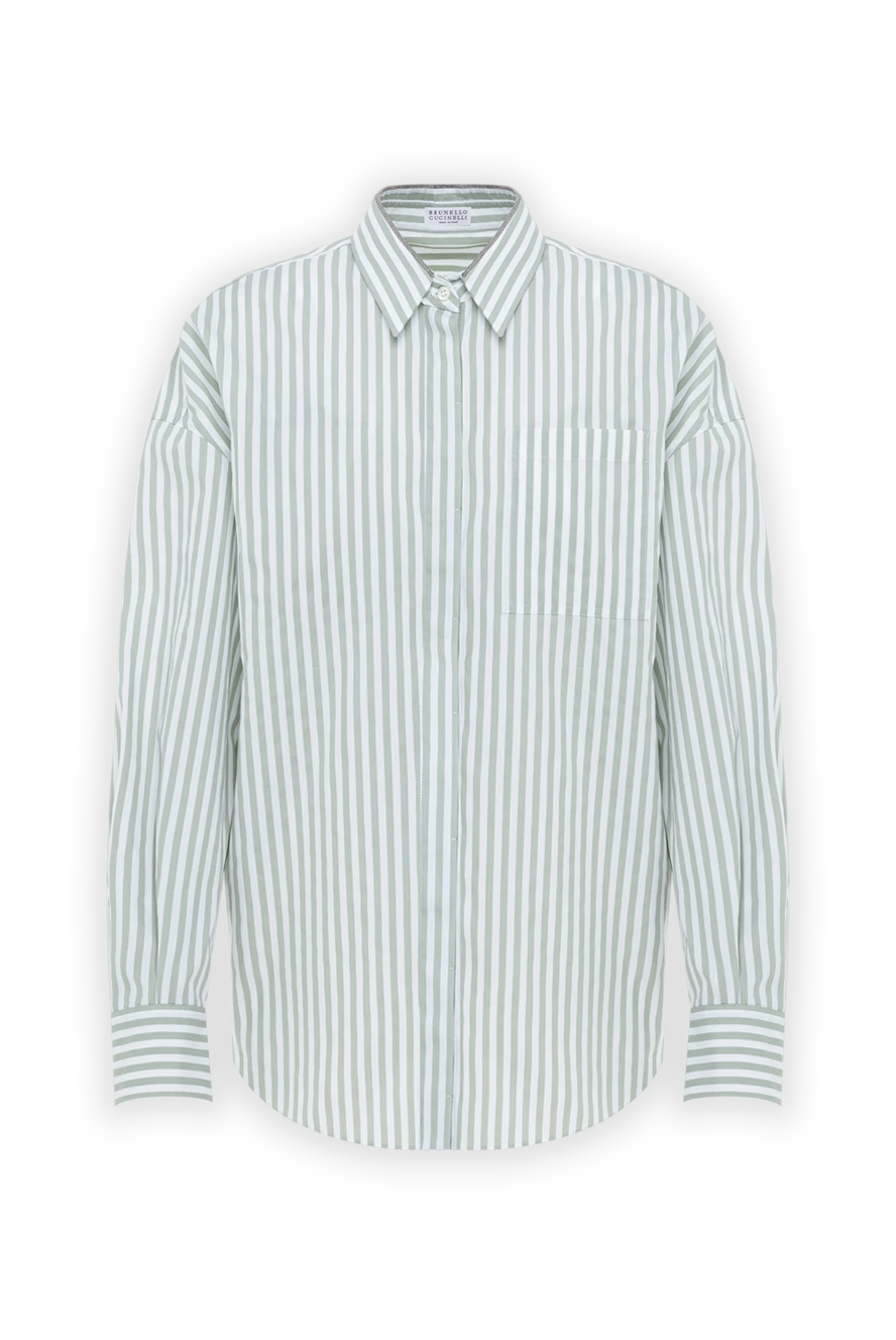 Brunello Cucinelli сорочка жіноча біла в смужку з бавовни та шовку 188350 - фото 1