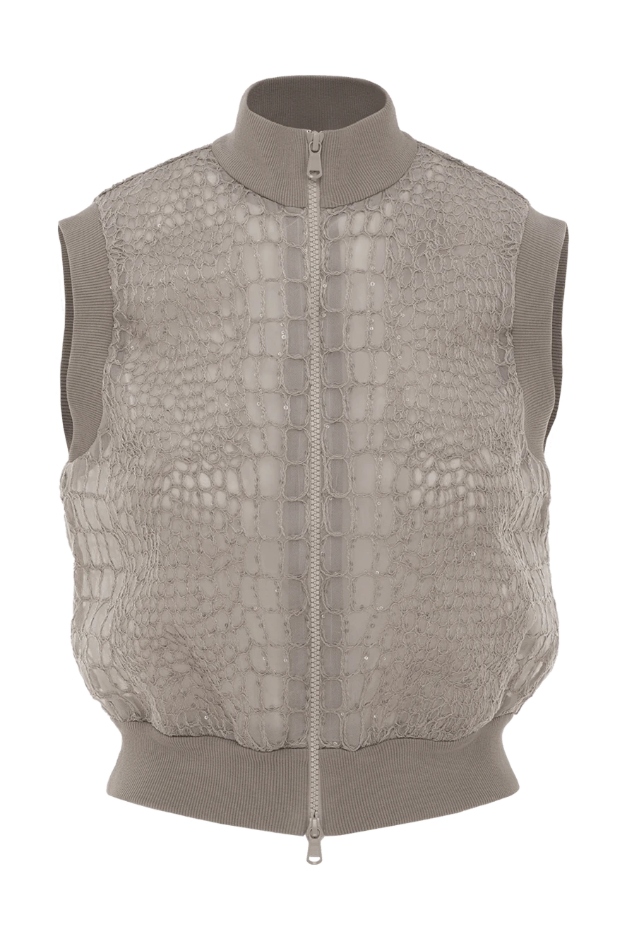 Brunello Cucinelli silk bomber vest with paillette crocodile embroidery 188355 - photo 1
