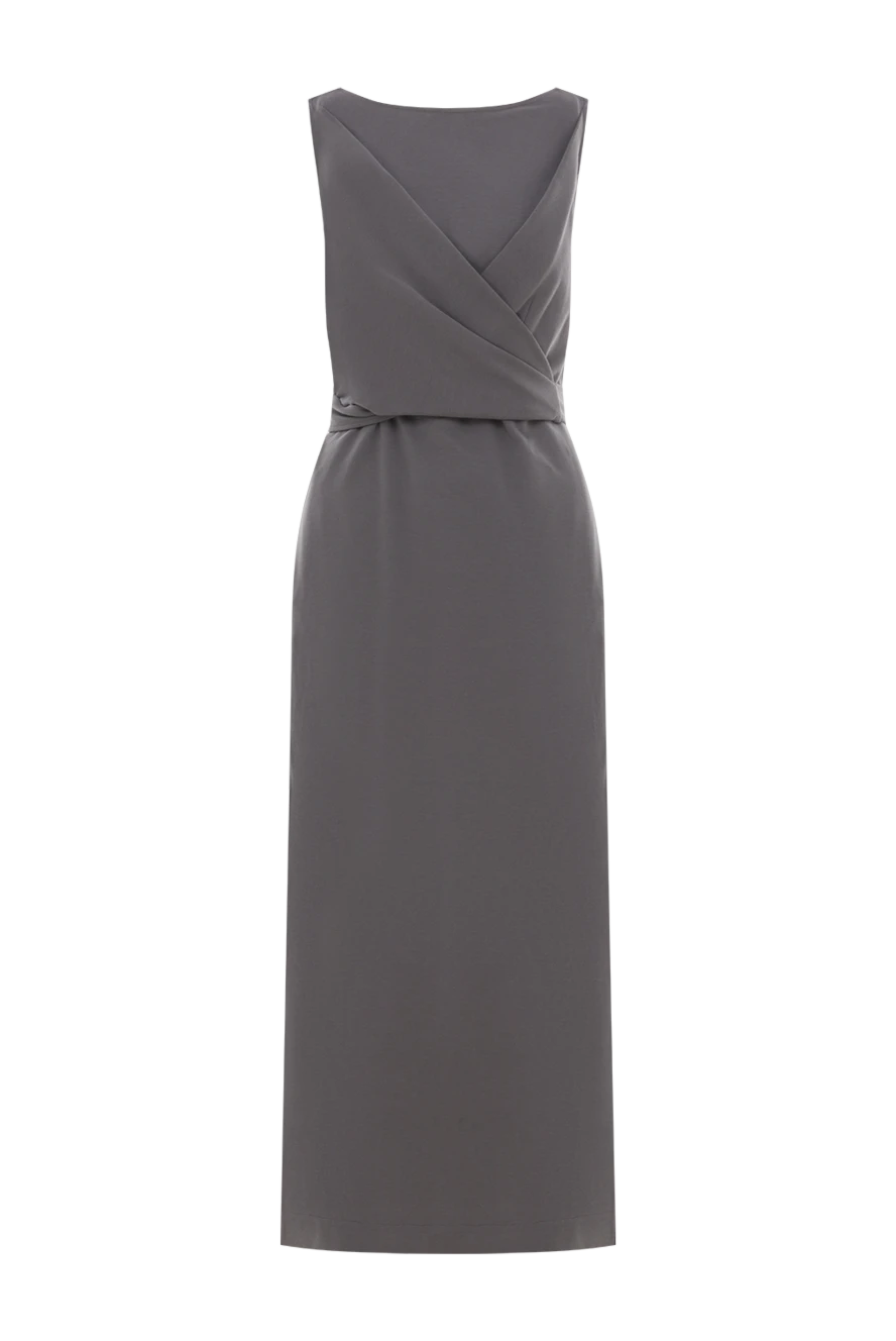 Brunello Cucinelli сукня без рукавів із запахом на грудях із сумішевої бавовни сіра 188358 - фото 1