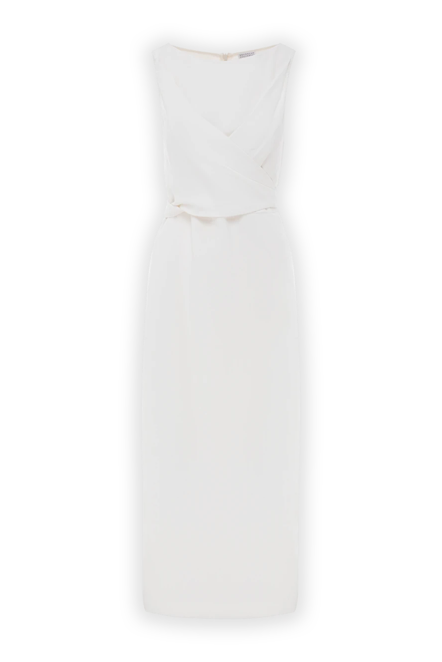 Brunello Cucinelli платье белое из вискозы и льна без рукавов с поясом 188359 - фото 1
