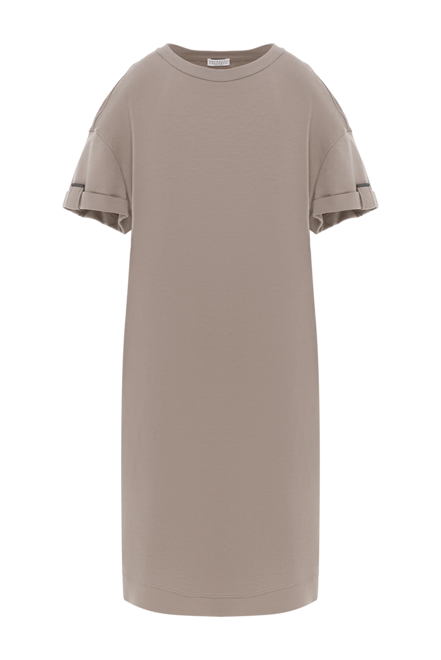 Brunello Cucinelli трикотажное платье-футболка коричневое с отделкой 188369 - фото 1