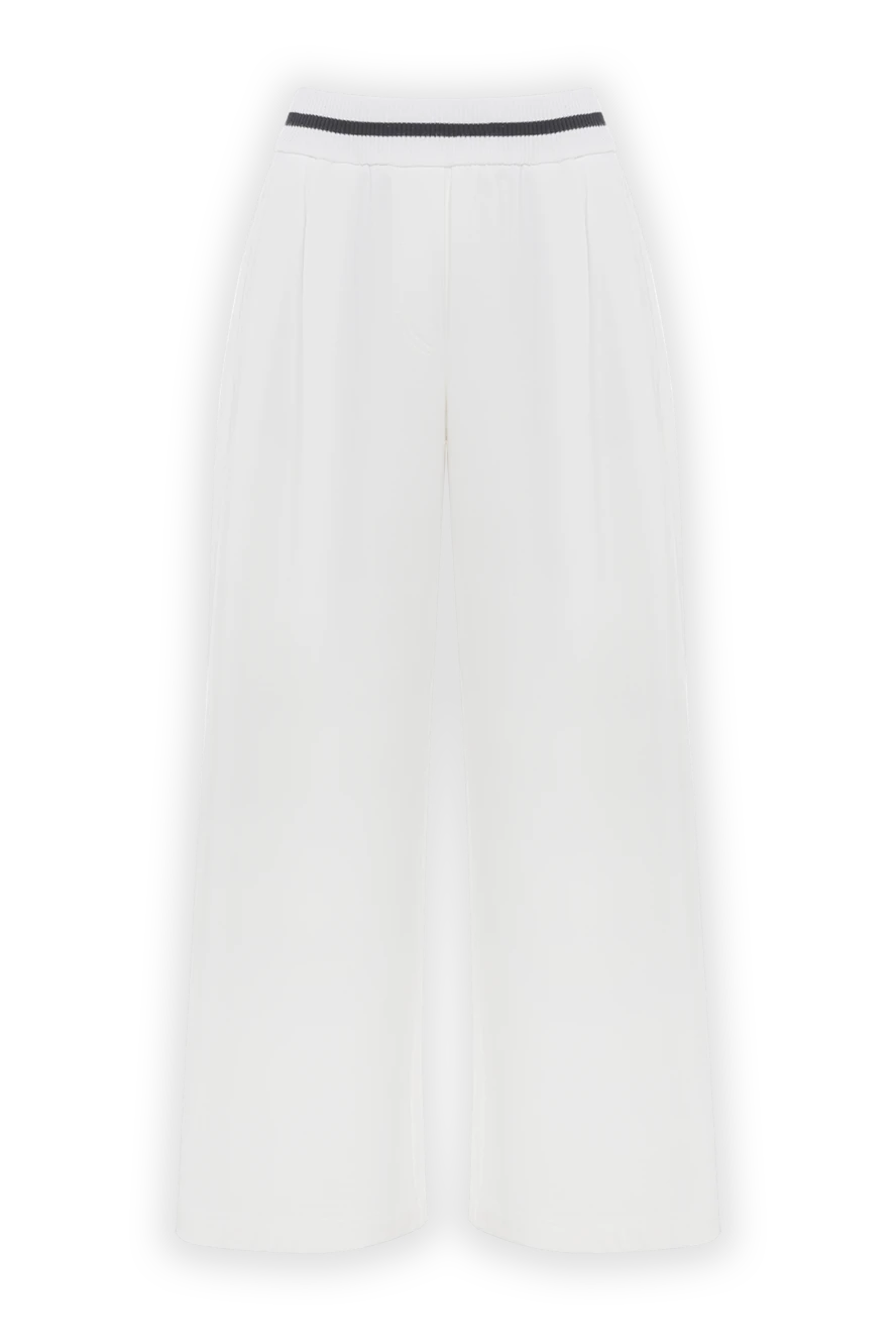 Brunello Cucinelli трикотажные белые широкие брюки из хлопка на резинке 188378 - фото 1