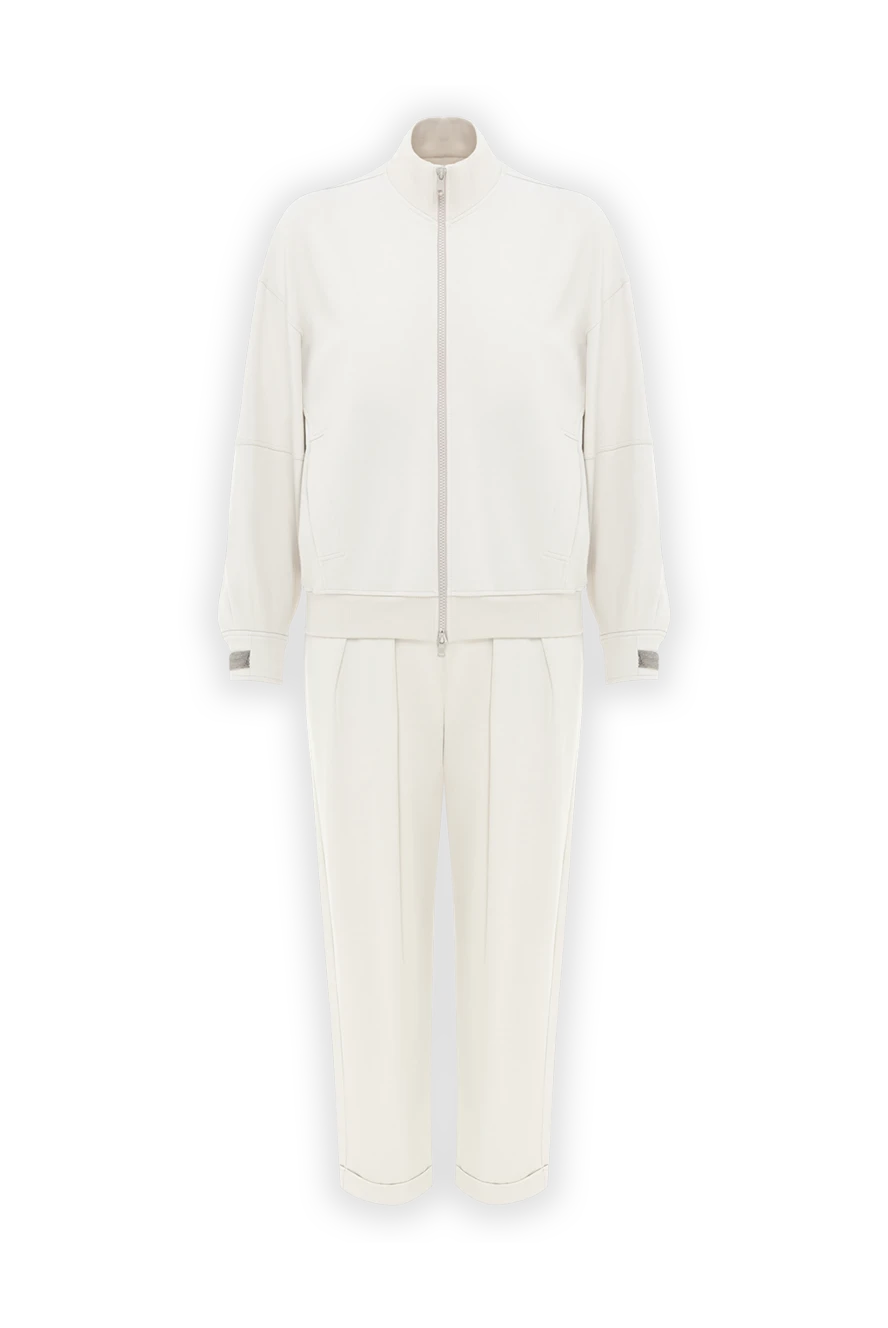 Brunello Cucinelli белый прогулочный костюм женский из легкого эластичного хлопкового футера с молнией 188380 - фото 1