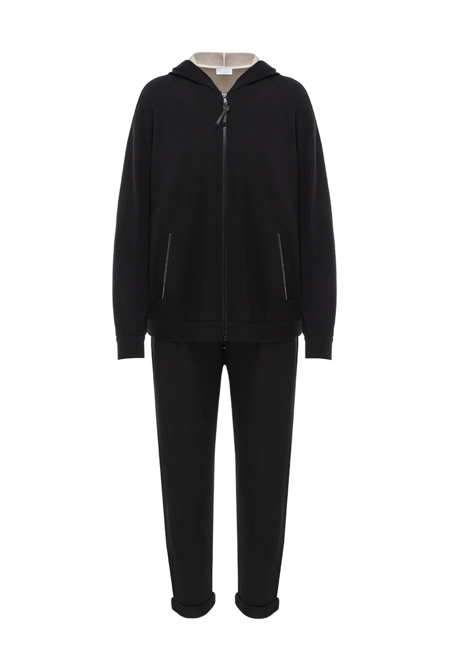 Brunello Cucinelli спортивный костюм женский из шелкового хлопка с капюшоном черный 188388 - фото 1
