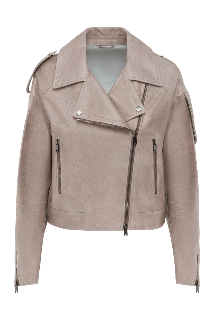 Brunello Cucinelli байкерська шкіряна куртка бежева жіноча 188402 - фото 1