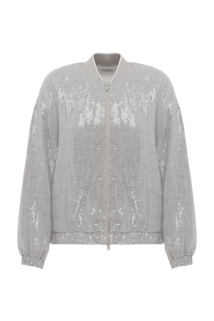 Brunello Cucinelli linen bomber jacket decorated with sequins gray 188404 - photo 1