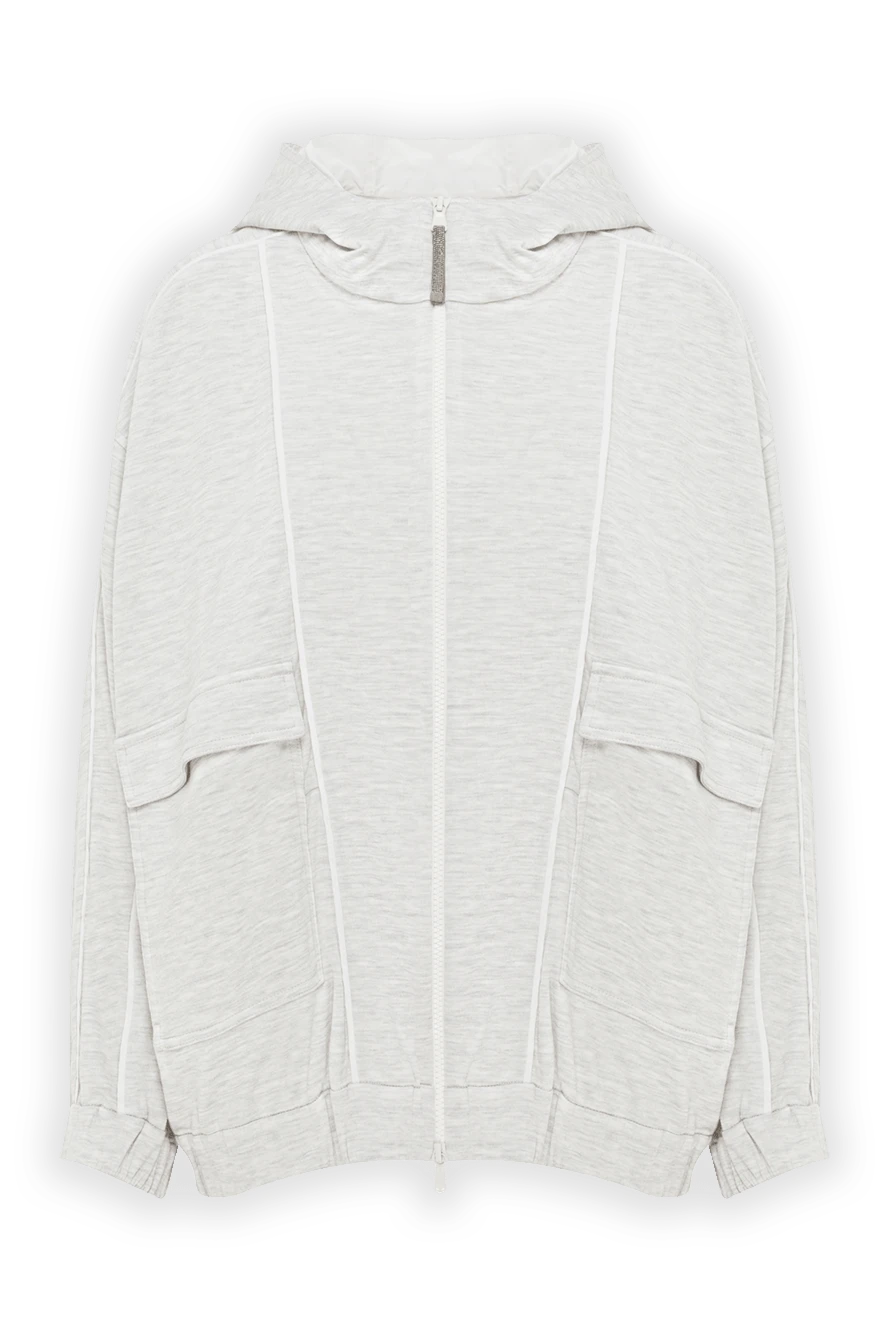 Brunello Cucinelli серое худи на молнии с капюшоном из хлопкового джерси 188406 - фото 1