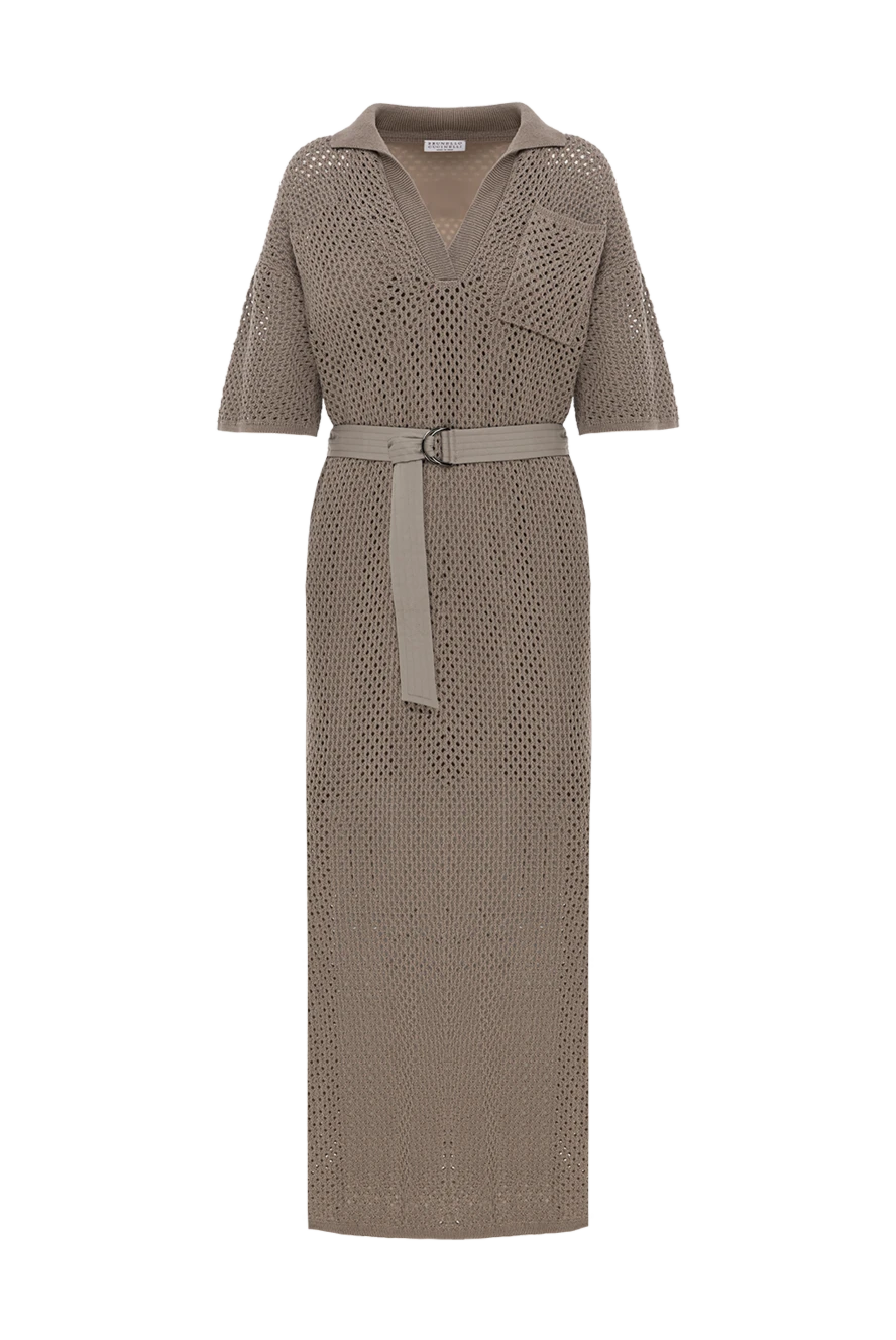 Brunello Cucinelli сукня міді в техніці крихітна бежева з поясом 188407 - фото 1