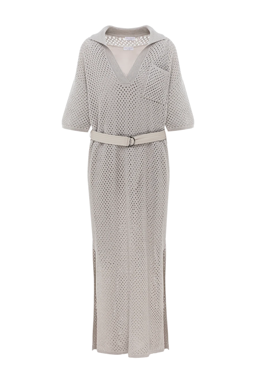 Brunello Cucinelli платье миди из хлопка с ажурной вязкой и поясом 188408 - фото 1