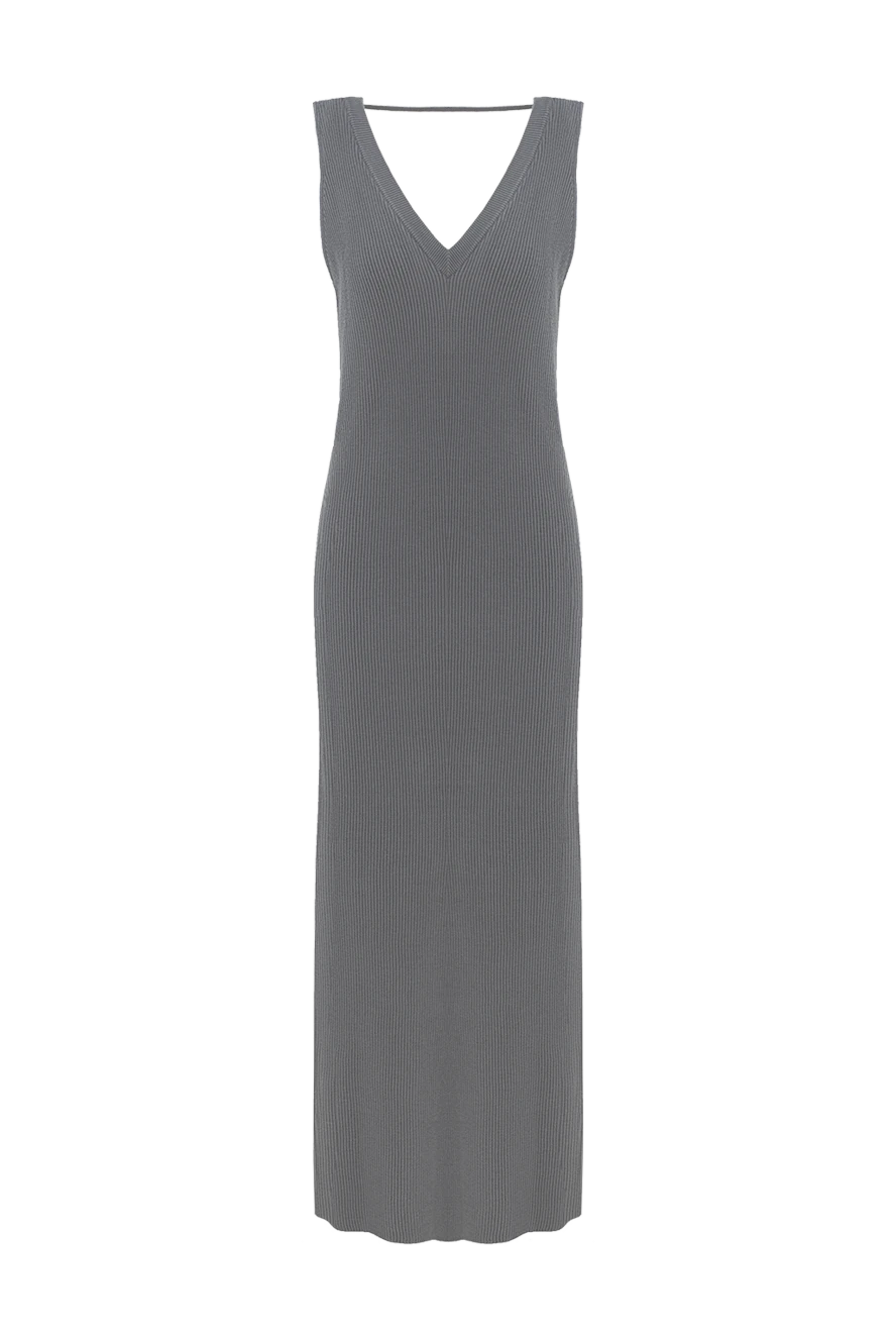 Brunello Cucinelli сукня максі з бавовни в рубчик сіра прикрашена бісером 188409 - фото 1