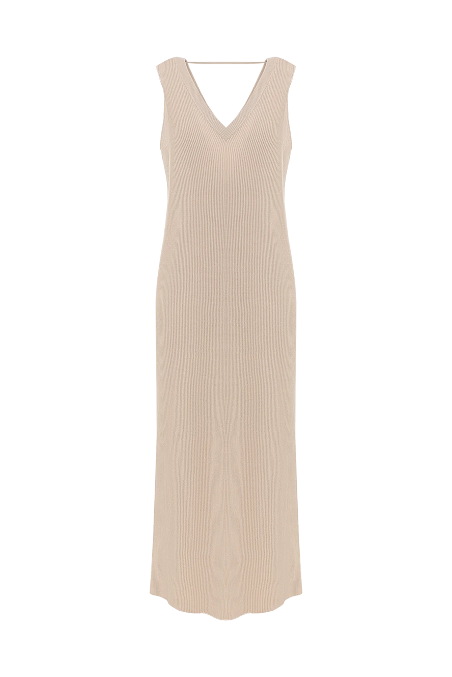 Brunello Cucinelli платье макси из хлопка в рубчик бежевое украшенное бисером 188410 - фото 1