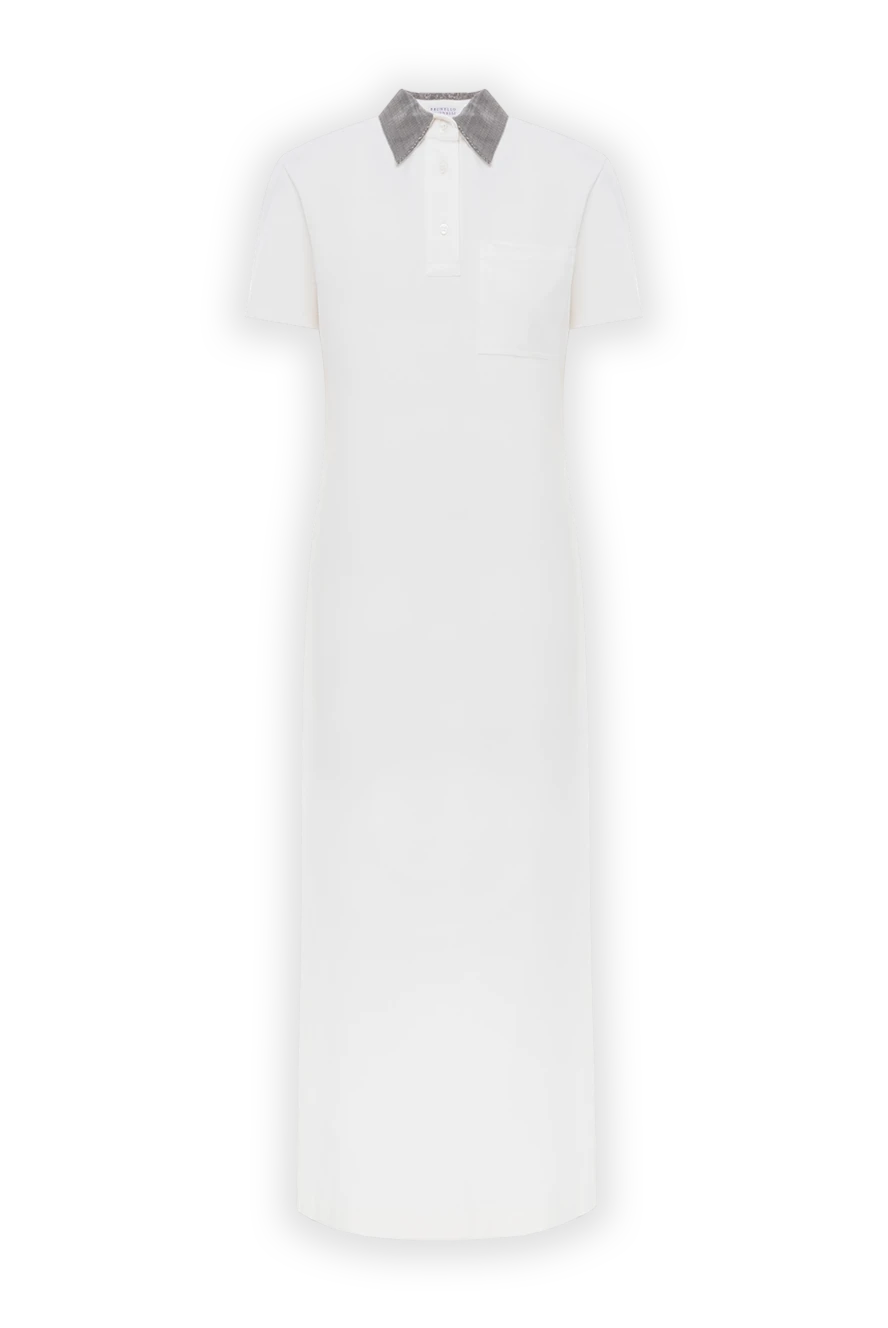 Brunello Cucinelli платье-поло с отделкой monili белое из хлопка 188412 - фото 1