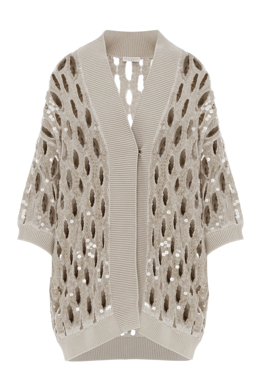 Openwork cardigan with sequins beige women's