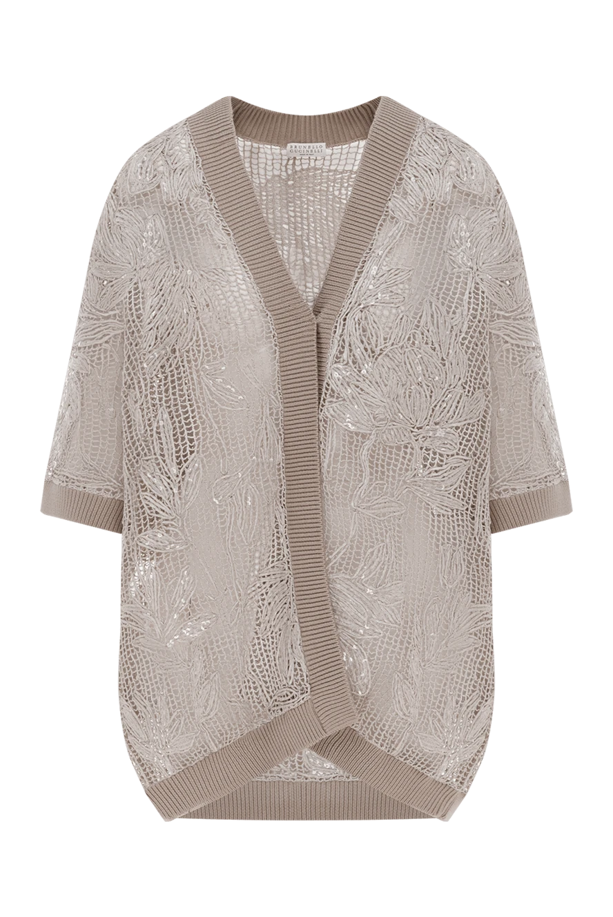 Brunello Cucinelli openwork cardigan with embroidery beige women's cotton 188420 - photo 1