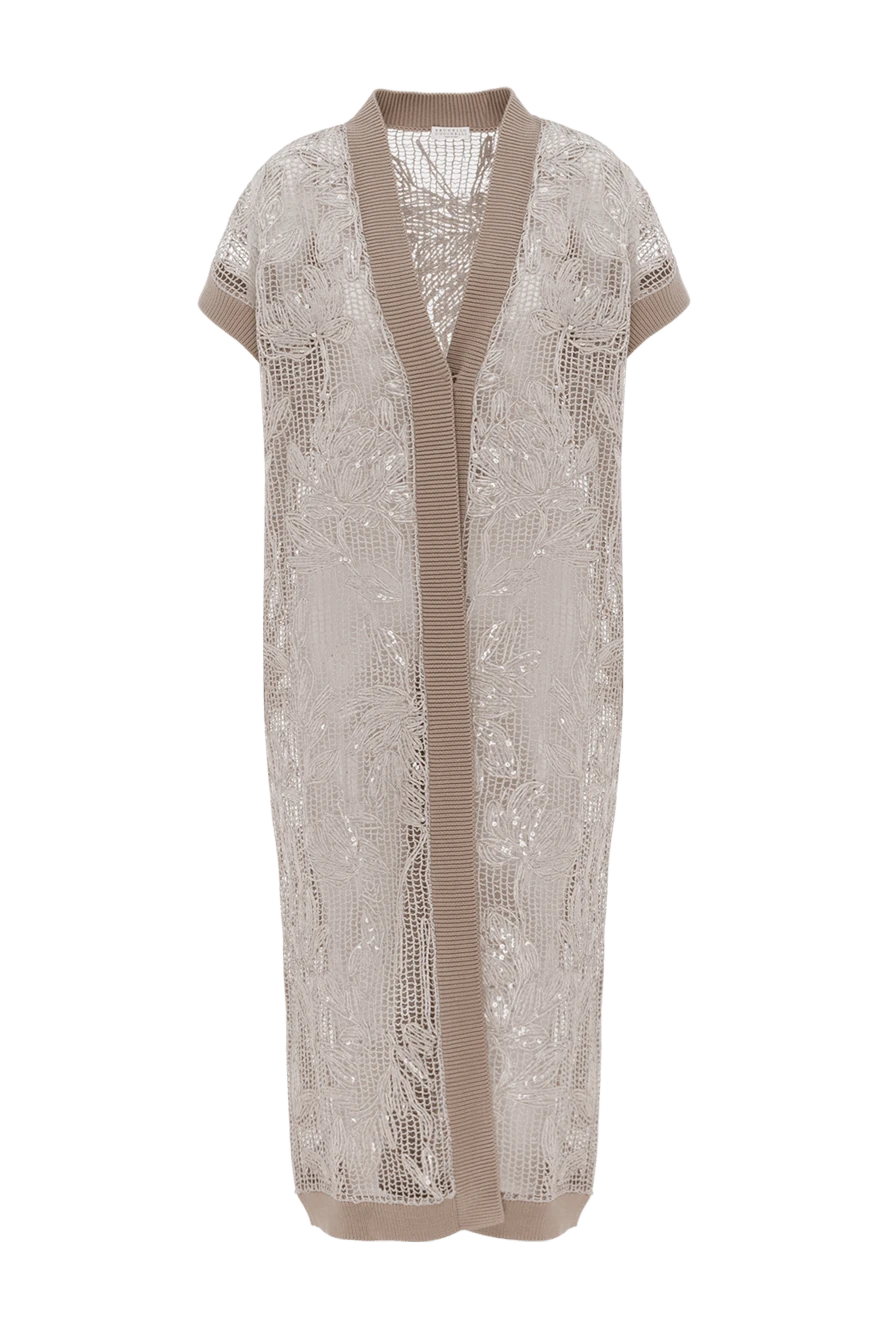 Brunello Cucinelli довгий кардиган з вишивкою жіночий бежевий з бавовни. 188421 - фото 1