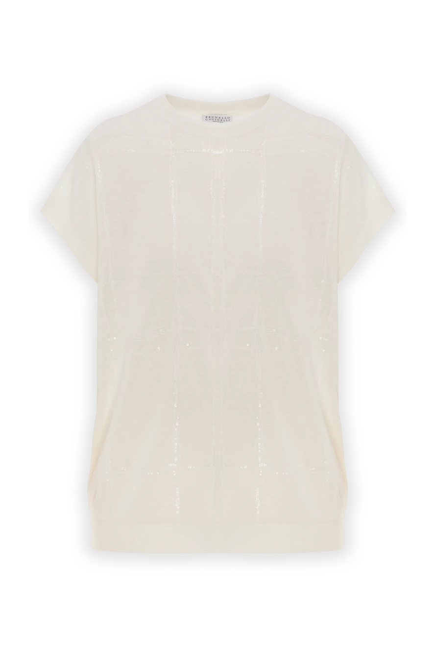 Brunello Cucinelli white women's linen jumper with sequins 188430 - photo 1
