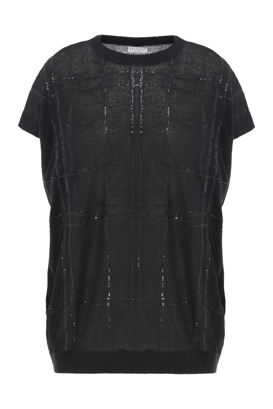 Brunello Cucinelli linen crew neck top in large check 188431 - photo 1