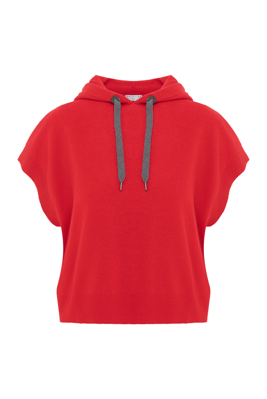 Brunello Cucinelli sleeveless hoodie red wool cashmere silk 188436 - photo 1