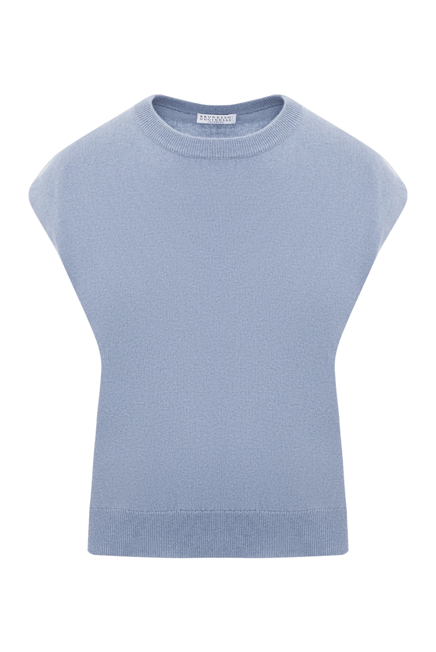 Brunello Cucinelli блакитний кашеміровий светр-жилет із ланцюжком моніль 188439 - фото 1