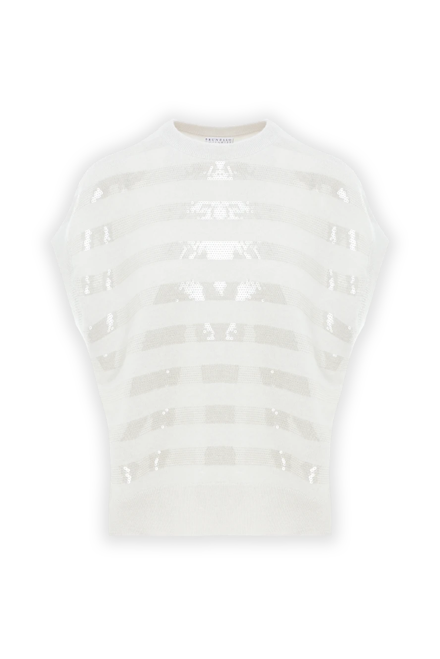 Brunello Cucinelli кашеміровий джемпер без рукавів прикрашений паєтками бежевий 188440 - фото 1