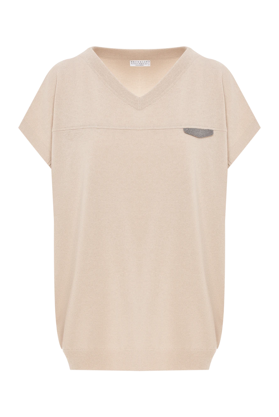 Brunello Cucinelli beige cashmere women's jumper with monil chain 188441 - photo 1