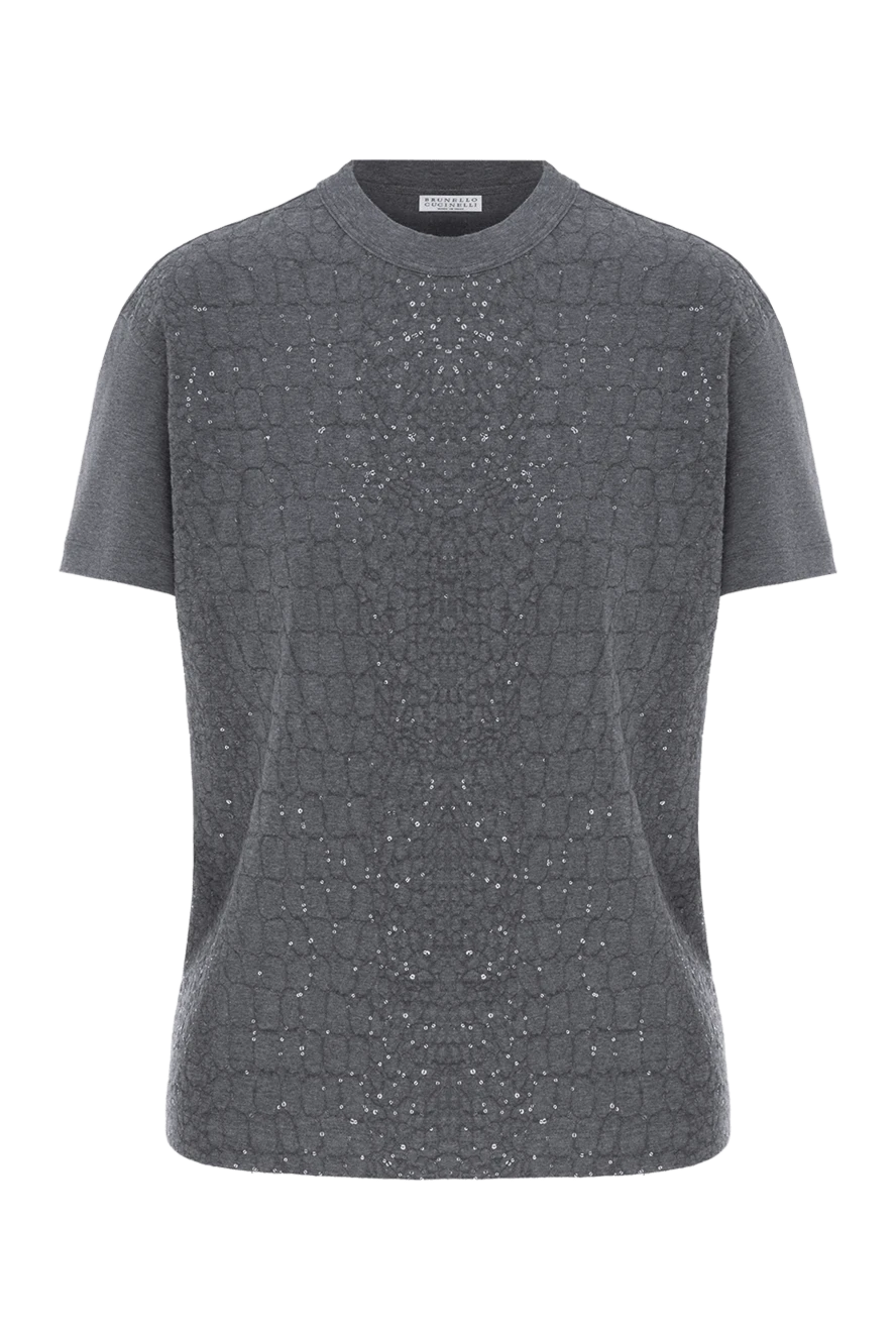 Brunello Cucinelli gray t-shirt with sequin embroidery cotton women's 188442 - photo 1