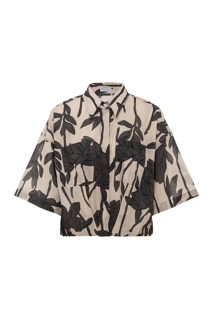 Brunello Cucinelli женская блуза из хлопкового поплина с принтом листьев бежевая 188462 - фото 1