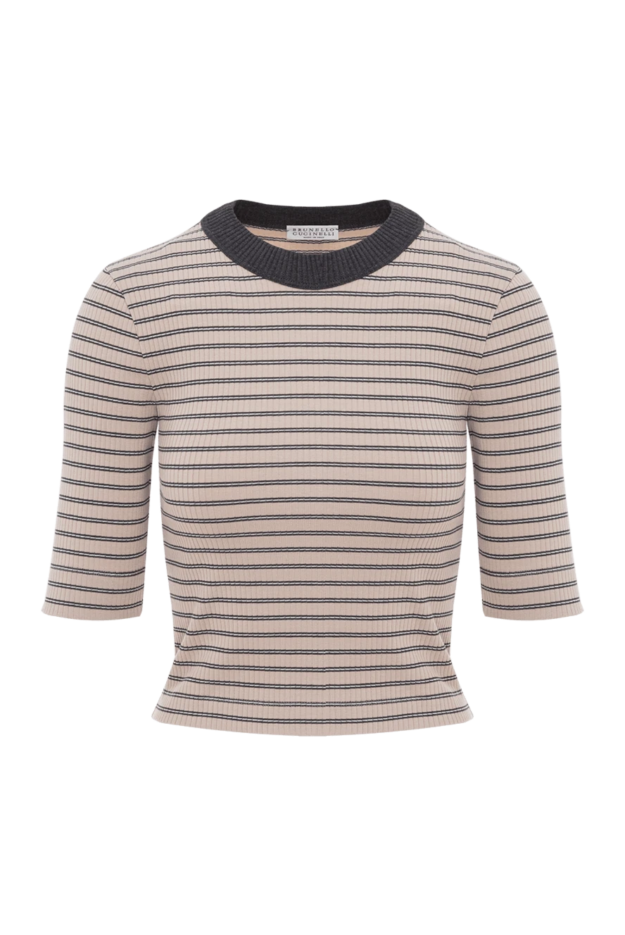 Brunello Cucinelli бежевый топ в тонкую полоску из хлопка 188468 - фото 1