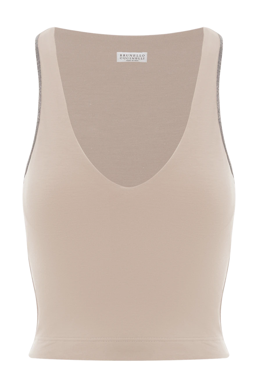 Brunello Cucinelli бежевий трикотажний топ з ланцюжком з обробкою monili 188469 - фото 1