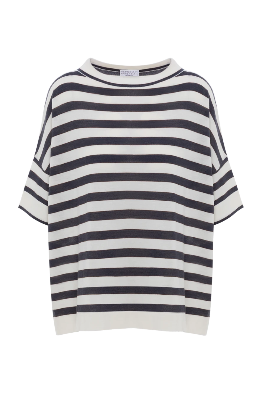 Brunello Cucinelli striped cashmere and silk boat neck t-shirt 188471 - photo 1