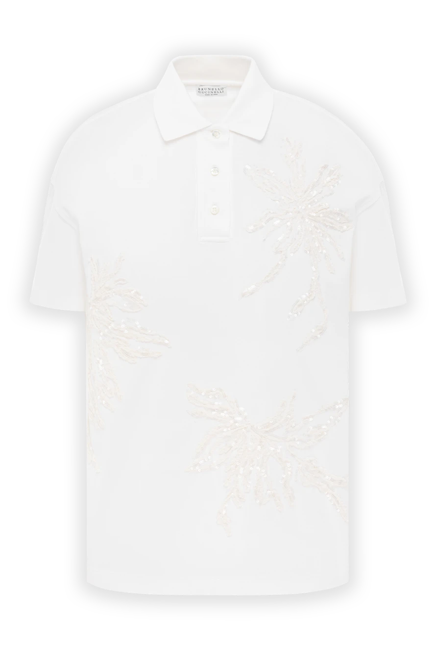 Brunello Cucinelli white women's polo shirt with embroidery and sequins made of cotton 188477 - photo 1