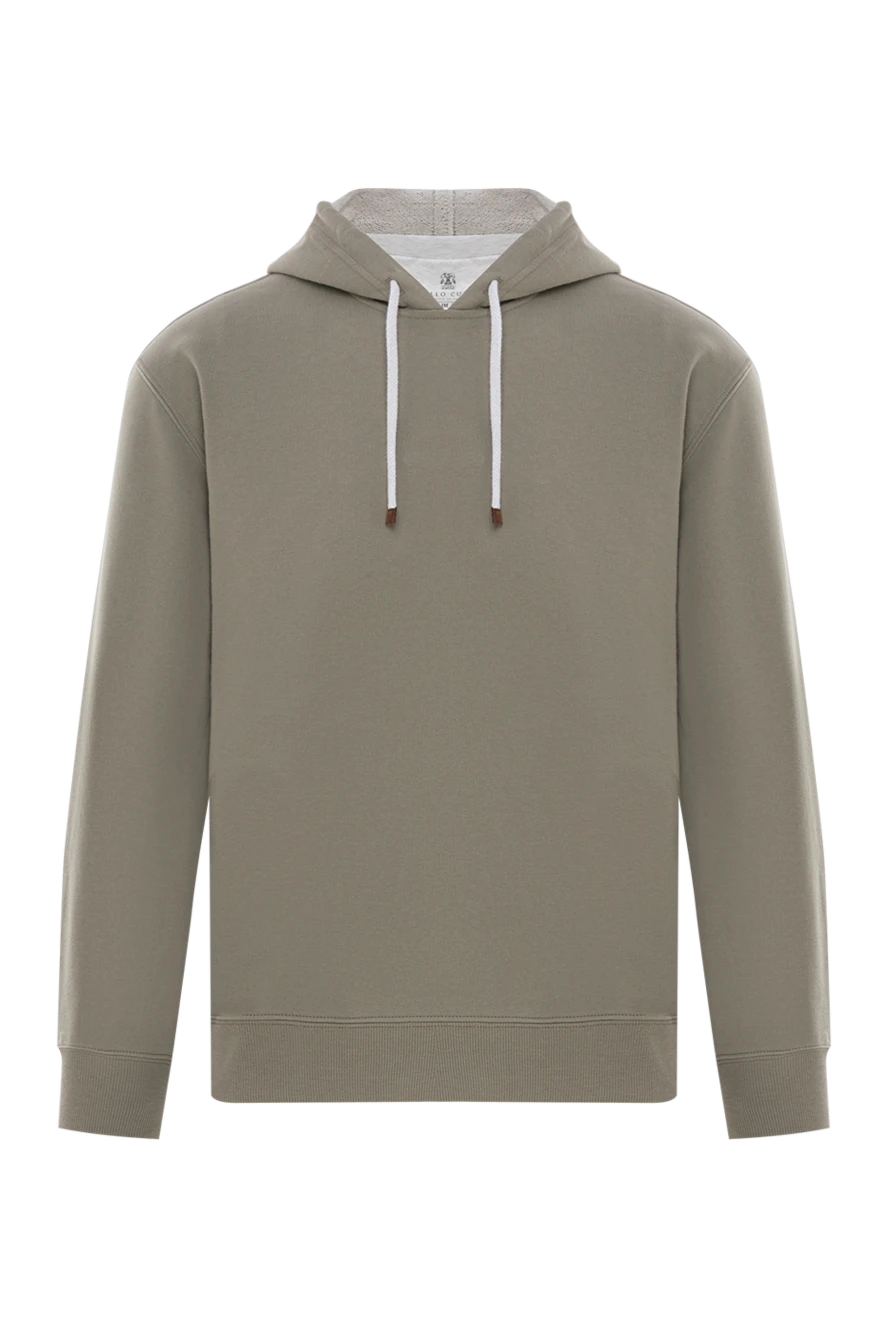 Brunello Cucinelli зеленое однотонное худи из хлопка без карманов 188695 - фото 1