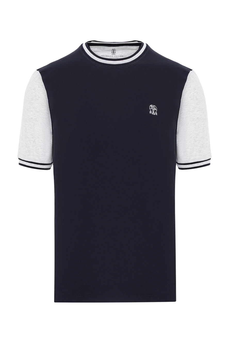 Brunello Cucinelli blue t-shirt with white sleeves and embroidery 188708 - photo 1