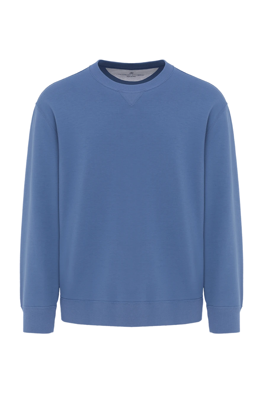 Brunello Cucinelli men's cotton sweatshirt with a round neckline, blue 188712 - photo 1