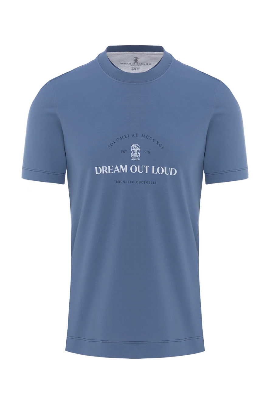 Brunello Cucinelli blue cotton jersey t-shirt with dream out print 188716 - photo 1
